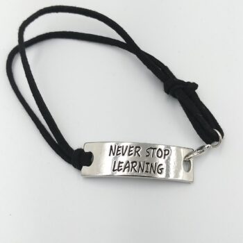 adjustable motivational /Inspirational leather bracelets (never stop learning)