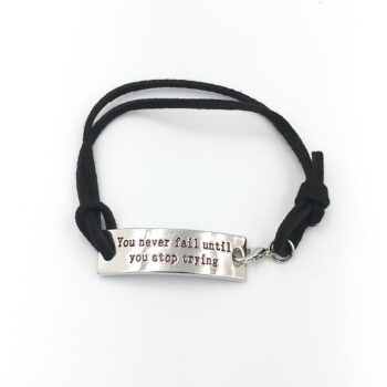 adjustable motivational /Inspirational leather bracelets (you never fail until you stop trying)